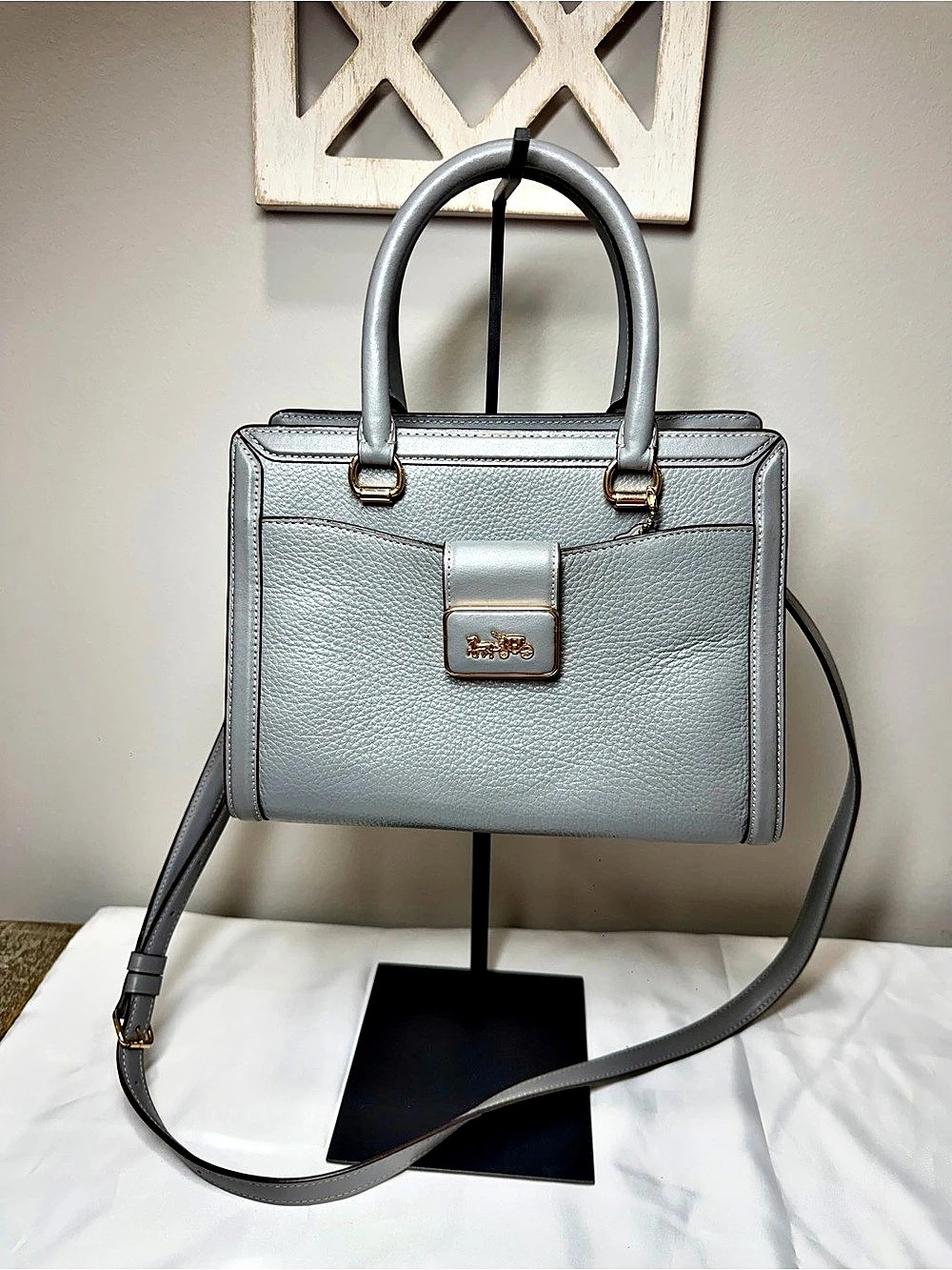 Coach Gray Pebbled Leather Satchel with Gold Hardware